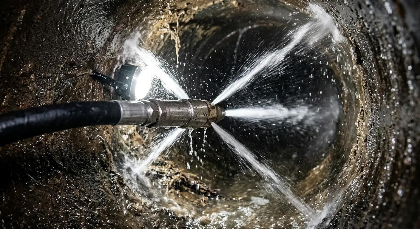 High-pressure hydro jetting nozzle cleaning sewer pipe for Trenchless Sewer Repair in Taylor Mill